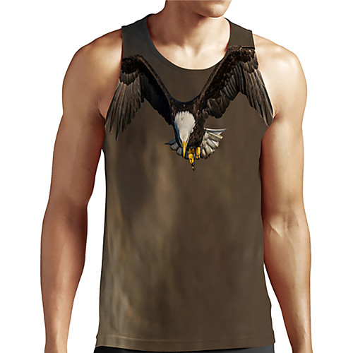 

Men's Unisex Tank Top Undershirt 3D Print Graphic Prints Eagle Animal Plus Size Print Sleeveless Casual Tops Basic Designer Big and Tall Brown