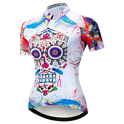 

21Grams Women's Short Sleeve Cycling Jersey Summer Spandex Polyester White Rainbow Sugar Skull Skull Bike Jersey Top Mountain Bike MTB Road Bike Cycling Quick Dry Moisture Wicking Breathable Sports