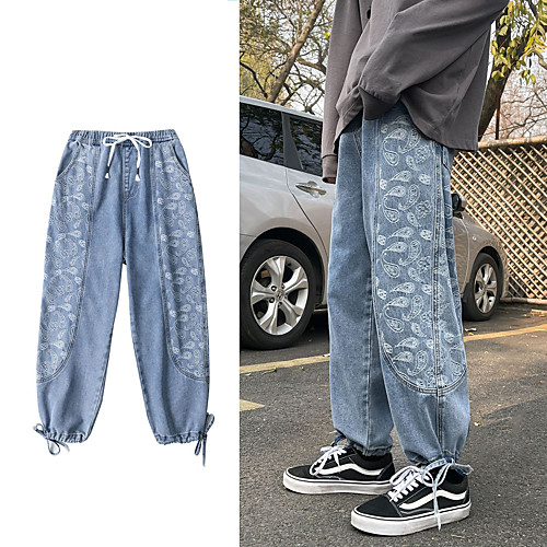 

Men's Casual / Sporty Athleisure Breathable Outdoor Sports Sport Daily Pants Jeans Pants Graphic Full Length Drawstring Pocket Blue