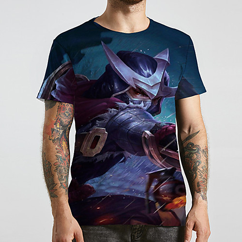 

Men's Unisex Tee T shirt 3D Print Anime Graphic Prints Plus Size Print Short Sleeve Casual Tops Basic Designer Big and Tall Blue