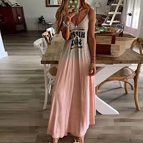 

Women's Strap Dress Maxi long Dress Blue Purple Yellow Blushing Pink Gray Green Red Sleeveless Tie Dye Letter Summer Casual Slim 2021 S M L XL XXL 3XL