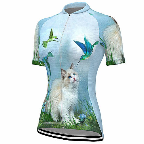 

21Grams Women's Short Sleeve Cycling Jersey Summer Spandex Polyester Green Cat Bird Animal Bike Jersey Top Mountain Bike MTB Road Bike Cycling Quick Dry Moisture Wicking Breathable Sports Clothing