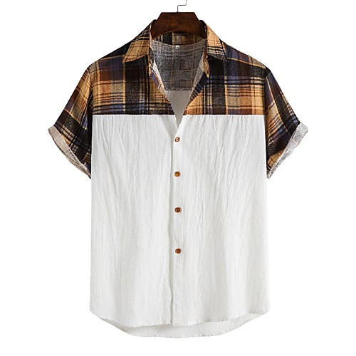 

Men's Shirt Other Prints Lattice Short Sleeve Daily Tops Casual White