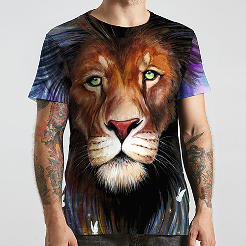 

Men's Unisex Tee T shirt 3D Print Graphic Prints Lion Animal Plus Size Print Short Sleeve Casual Tops Fashion Designer Big and Tall Purple