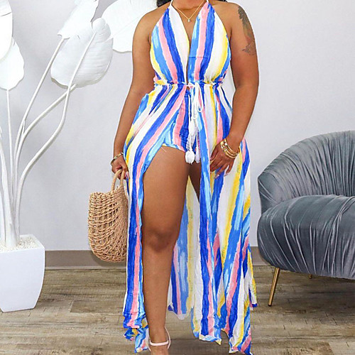 

Women's Casual / Daily 2021 Blue Jumpsuit Stripes
