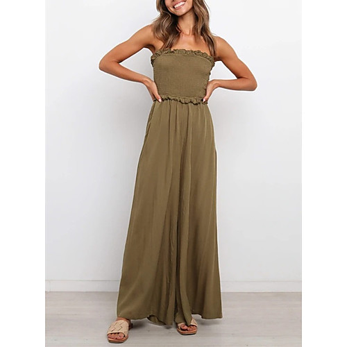 

2021 european and american cross-border spring and summer new styles, off-shoulder wide-leg casual fashion wrap-chest jumpsuit 8511
