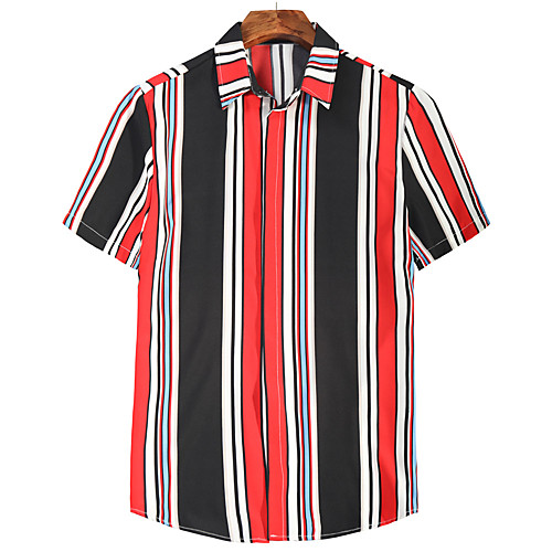 

Men's Shirt Other Prints Graphic Short Sleeve Casual Tops Casual Black / Red