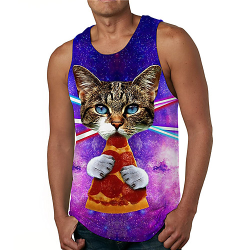 

Men's Tank Top Undershirt 3D Print Cat Graphic Prints Print Sleeveless Daily Tops Casual Designer Big and Tall Purple