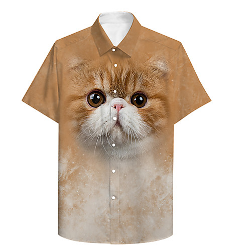 

Men's Shirt 3D Print Cat Animal Plus Size 3D Print Button-Down Short Sleeve Casual Tops Casual Fashion Streetwear Breathable Yellow / Sports
