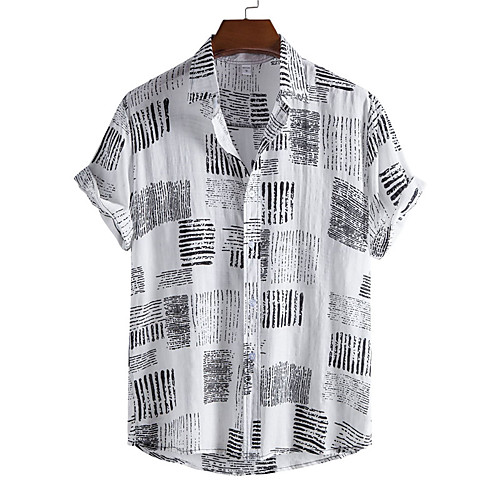 

Men's Shirt Color Block Button-Down Short Sleeve Casual Tops Casual Fashion Breathable Comfortable White Black