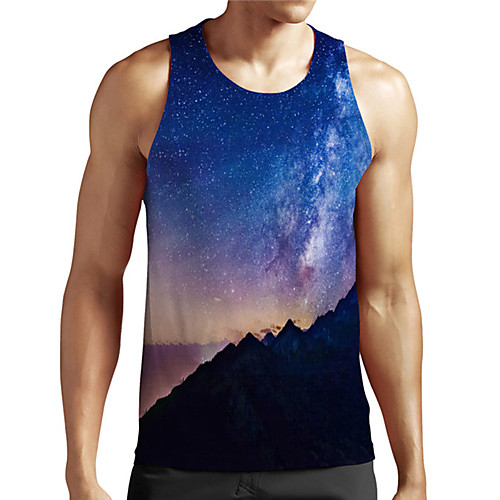 

Men's Unisex Tank Top Undershirt 3D Print Galaxy Graphic Prints Plus Size Print Sleeveless Casual Tops Basic Designer Big and Tall Blue