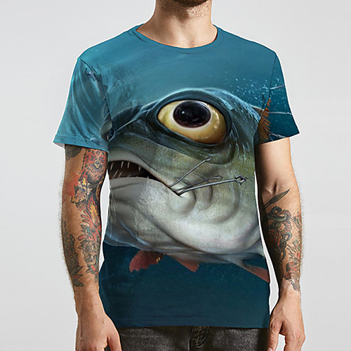 

Men's Unisex Tee T shirt 3D Print Graphic Prints Fish Plus Size Print Short Sleeve Casual Tops Basic Designer Big and Tall Blue