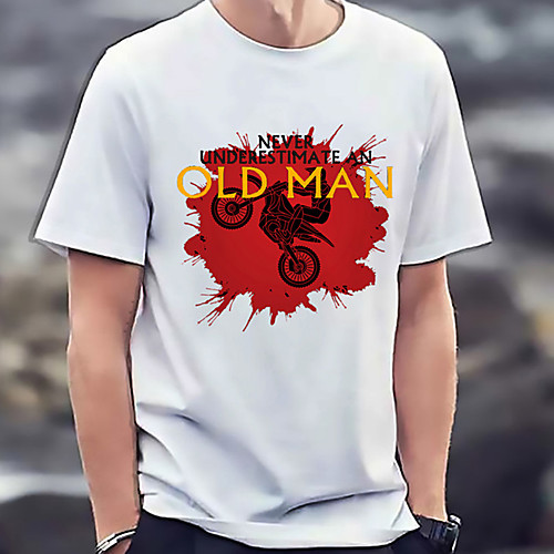 

Men's Unisex Tee T shirt Hot Stamping Graphic Prints Motorcycle Old Man Letter Plus Size Print Short Sleeve Casual Tops Basic Fashion Designer Big and Tall White
