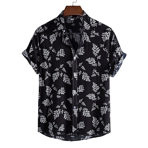 

Men's Shirt Leaves Button-Down Short Sleeve Casual Tops Casual Fashion Hawaiian Breathable Black / Beach