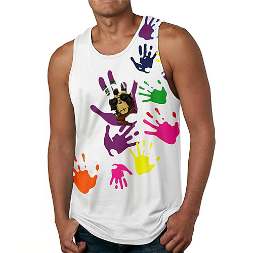 

Men's Tank Top Undershirt 3D Print Graphic Prints Hand Print Sleeveless Daily Tops Casual Designer Big and Tall White