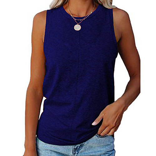 

Women's Tank Top T shirt Plain Round Neck Basic Streetwear Tops Wine Khaki Light gray