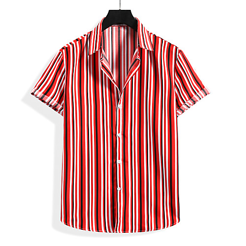 

Men's Shirt Striped Graphic Print Short Sleeve Casual Tops Casual Tropical Beach Blue Red Green