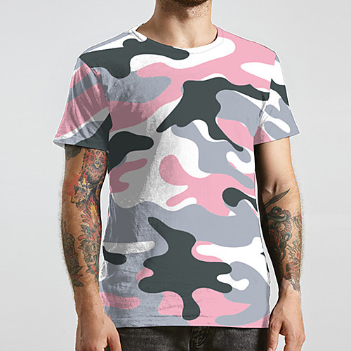 

Men's Unisex Tee T shirt 3D Print Camouflage Graphic Prints Plus Size Print Short Sleeve Casual Tops Basic Designer Big and Tall Blushing Pink