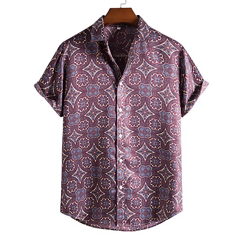 

Men's Shirt Other Prints Letter Animal Print Short Sleeve Daily Tops Beach Boho Button Down Collar Red