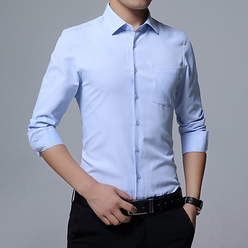 

Men's Shirt non-printing Solid Colored Solid Color Long Sleeve Casual Tops Business Formal Casual Standing Collar White Black Navy Blue / Work