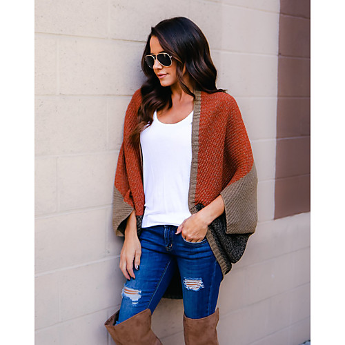 

Women's Stripes Sweater Long Sleeve Sweater Cardigans V Neck Orange