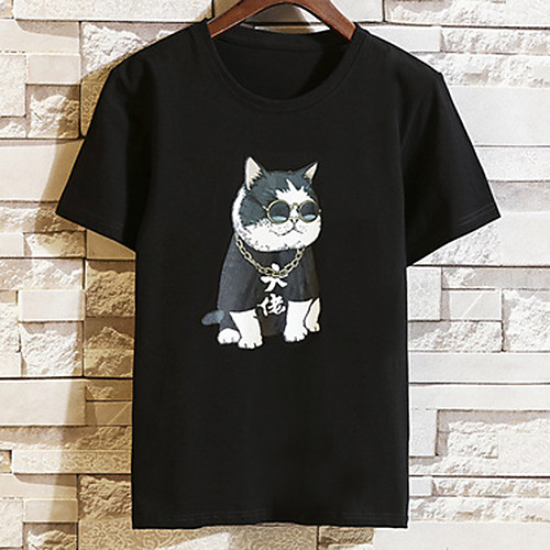 

Men's Unisex Tee T shirt Hot Stamping Cat Graphic Prints Plus Size Print Short Sleeve Casual Tops Cotton Basic Fashion Designer Big and Tall White Black Light gray