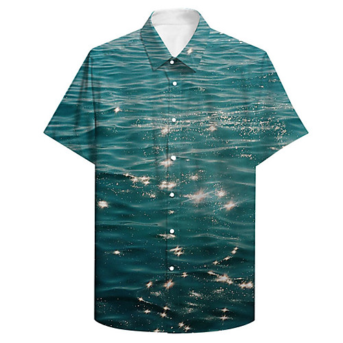 

Men's Shirt 3D Print Sea Plus Size 3D Print Button-Down Short Sleeve Casual Tops Casual Fashion Breathable Comfortable Green / Sports