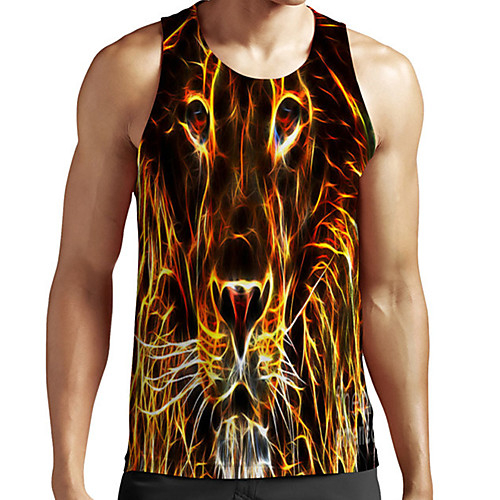 

Men's Unisex Tank Top Undershirt 3D Print Graphic Prints Lion Animal Plus Size Print Sleeveless Casual Tops Basic Fashion Designer Breathable Black