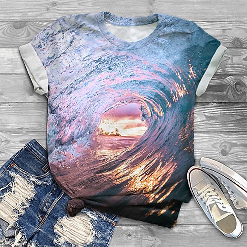 

Women's Plus Size Tops T shirt Graphic Abstract Print Short Sleeve Crewneck Basic Blushing Pink Big Size XL XXL 3XL 4XL 5XL / Loose