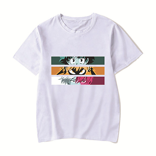 

Men's Unisex Tee T shirt Hot Stamping Anime Graphic Prints Plus Size My Hero Academia Print Short Sleeve Casual Tops Cotton Basic Designer Big and Tall White Black Red