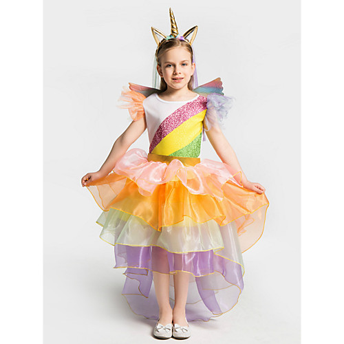 

Unicorn Cosplay Costume Costume Vacation Dress Girls' Movie Cosplay A-Line Slip Cosplay Orange Dress Christmas Halloween Children's Day Polyester Organza