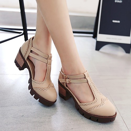 

Women's Heels Chunky Heel Round Toe PU Synthetics Almond Dark Brown Black