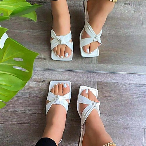 

Women's Sandals Outdoor Slippers Flat Heel Square Toe PU Solid Colored Almond White Black