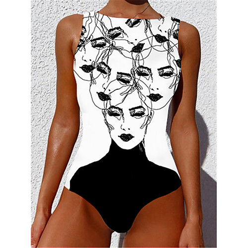 

Women's One Piece Monokini Swimsuit Tummy Control Slim Abstract White Swimwear Strap Bathing Suits New Casual Sexy / Padded Bras / Beach