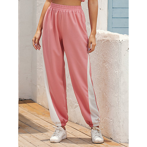 

Women's Basic Casual / Sporty Comfort Leisure Sports Gym Jogger Pants Color Block Full Length Pocket Elastic Waist Blushing Pink Gray
