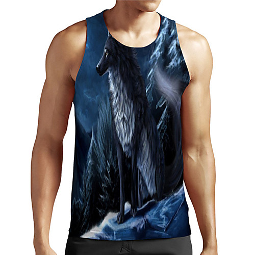 

Men's Unisex Tank Top Undershirt 3D Print Graphic Prints Wolf Plus Size Print Sleeveless Casual Tops Basic Designer Big and Tall Blue