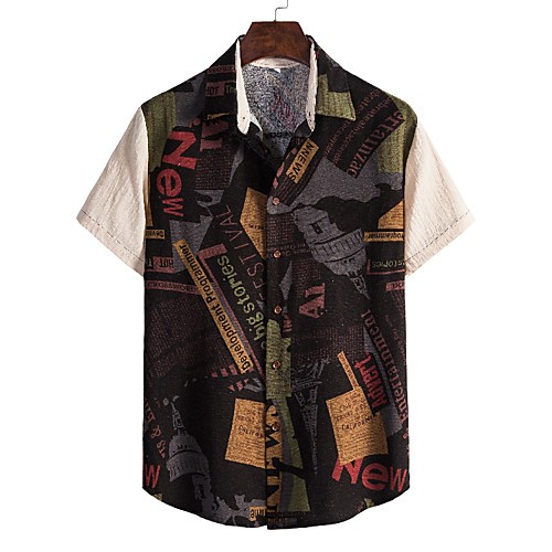 

Men's Shirt Other Prints Graphic Short Sleeve Daily Tops Casual Classic Collar Black / Summer