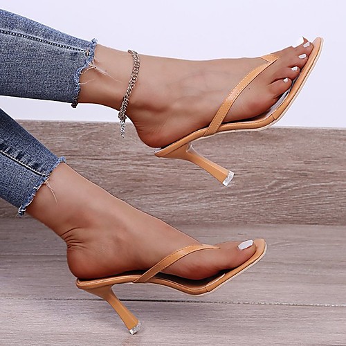

Women's Sandals Flat Heel Square Toe PU Solid Colored White Black Brown