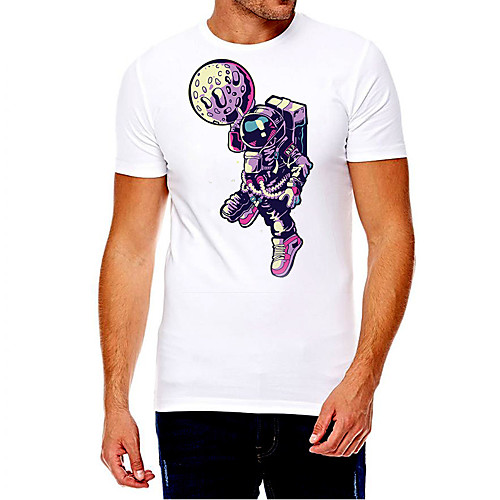 

Men's Unisex Tee T shirt Hot Stamping Graphic Prints Astronaut Plus Size Print Short Sleeve Casual Tops Cotton Basic Fashion Designer Big and Tall White