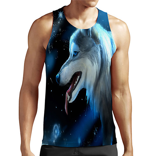 

Men's Unisex Tank Top Undershirt 3D Print Graphic Prints Wolf Plus Size Print Sleeveless Casual Tops Basic Designer Big and Tall Blue