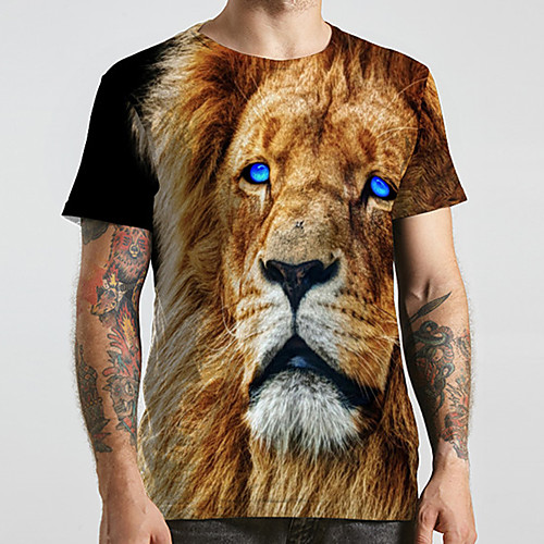 

Men's Unisex Tee T shirt 3D Print Graphic Prints Lion Animal Plus Size Print Short Sleeve Casual Tops Fashion Designer Big and Tall Black
