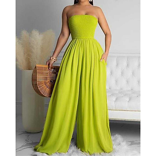 

Women's Casual / Daily 2021 fluorescent yellow fluorescent green Ginger Jumpsuit Solid Color