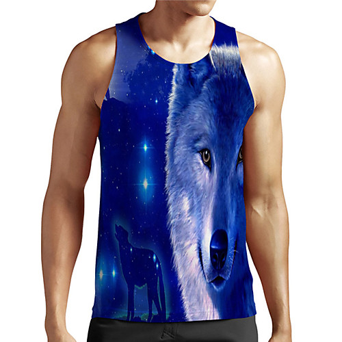 

Men's Unisex Tank Top Undershirt 3D Print Graphic Prints Wolf Plus Size Print Sleeveless Casual Tops Basic Designer Big and Tall Blue