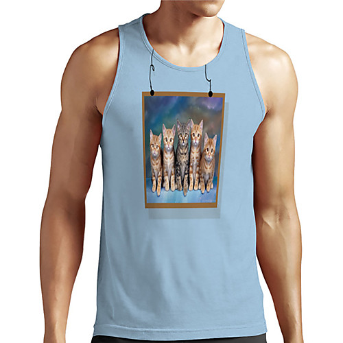 

Men's Unisex Tank Top Undershirt 3D Print Cat Graphic Prints Animal Plus Size Print Sleeveless Casual Tops Basic Designer Big and Tall Blue