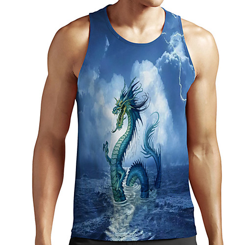 

Men's Unisex Tank Top Undershirt 3D Print Dragon Graphic Prints Plus Size Print Sleeveless Casual Tops Basic Designer Big and Tall Blue