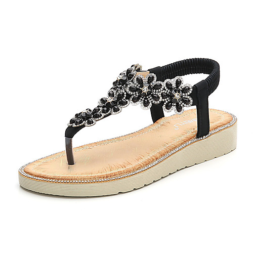 

Women's Sandals Comfort Shoes Flat Heel PU Rhinestone Imitation Pearl Almond Black