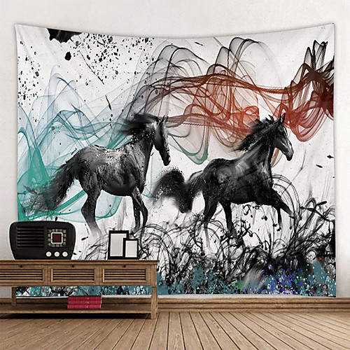 

Wall Tapestry Wall Hanging Art Deco Blanket Curtain Hanging at Home Bedroom Living Room Decoration Two Horses