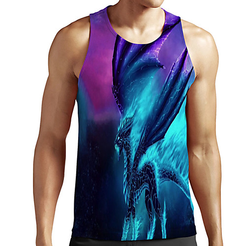 

Men's Unisex Tank Top Undershirt 3D Print Graphic Prints Dinosaur Plus Size Print Sleeveless Casual Tops Basic Designer Big and Tall Fuchsia