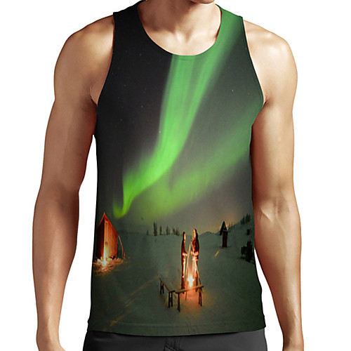 

Men's Unisex Tank Top Undershirt 3D Print Scenery Graphic Prints Plus Size Print Sleeveless Casual Tops Basic Fashion Designer Breathable Green