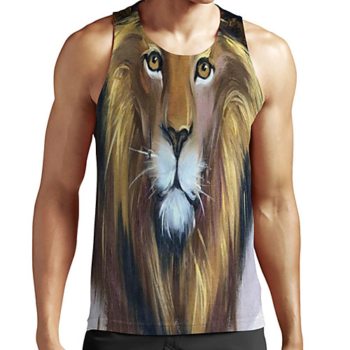 

Men's Unisex Tank Top Undershirt 3D Print Graphic Prints Lion Animal Plus Size Print Sleeveless Casual Tops Basic Fashion Designer Breathable Brown